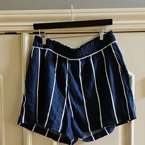 H&M Linen Blend Striped Stretchy Waist Shorts L NWT